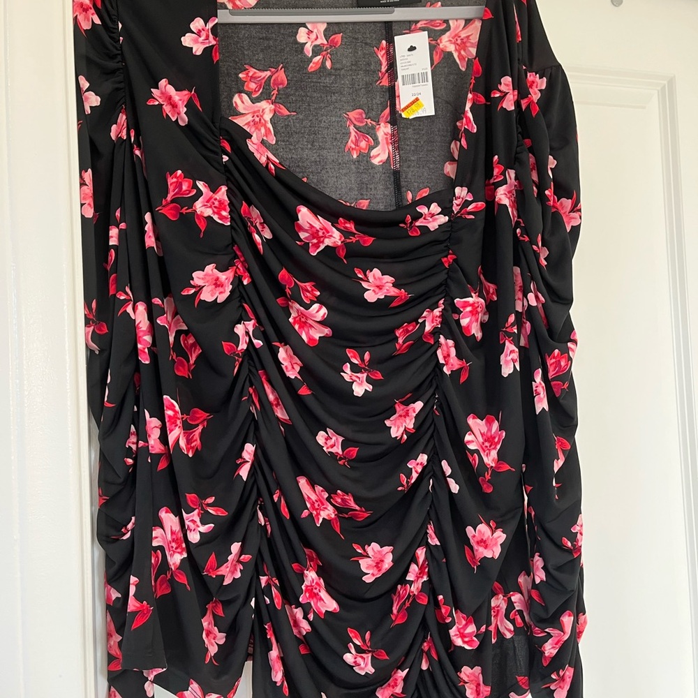 Lane Bryant Charcoal Dress with Pink Floral Accents